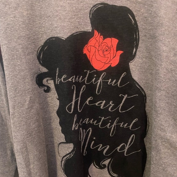 Disney Belle Heart Top Beauty Beast 2XL Plus Size Long Sleeve Thermal Shirt Gray - Picture 2 of 8